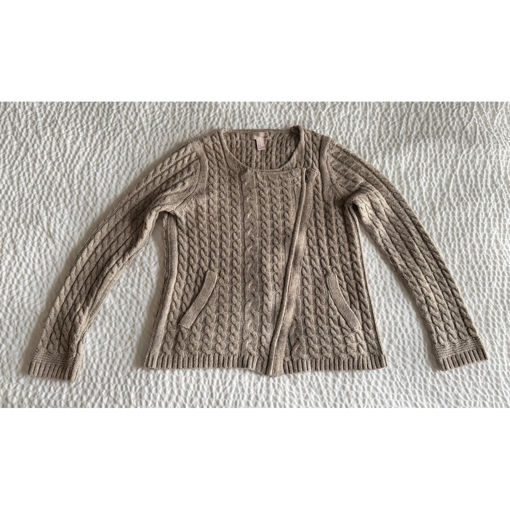 Forever 21 Cable Knit Moto Cardigan Sweater Oatmeal M
